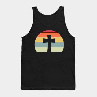 Cross, Christian, Quote Saying, Vintage Retro Sunset Tank Top